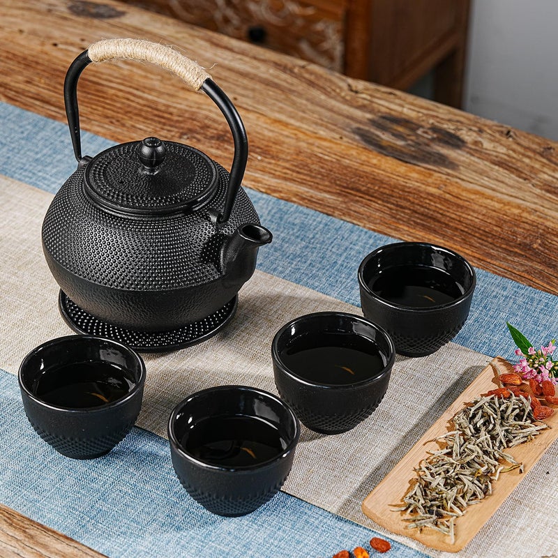 Sungmor Cast Iron Black Teacups, Set of 4 & 5 oz - Japanese Tea Cups with Enamel Interior, Traditional Gongfu Tea Set, Durable Heat-Retaining Tetsubin Style Drinkware - Image 2