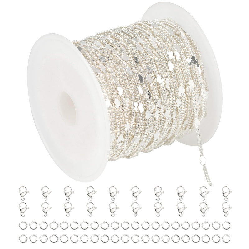 UMAOKANG 10 Meters Silver Chains for Jewelry Making Silver Plated Brass Flat Heart Curb Link Chain Women Necklace Bracelet DIY Jewelry Chains Bulk - Image 2