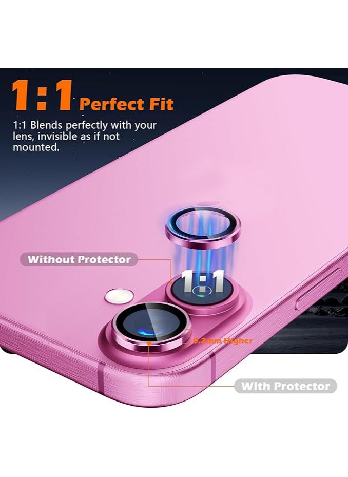 Generic Compatible for iPhone 16/iPhone 16 Plus Camera Lens Protector, One-Step Installation Tray Individual Metal Ring Tempered Glass Cover CD Pattern Case Friendly - Pink  - Image 5