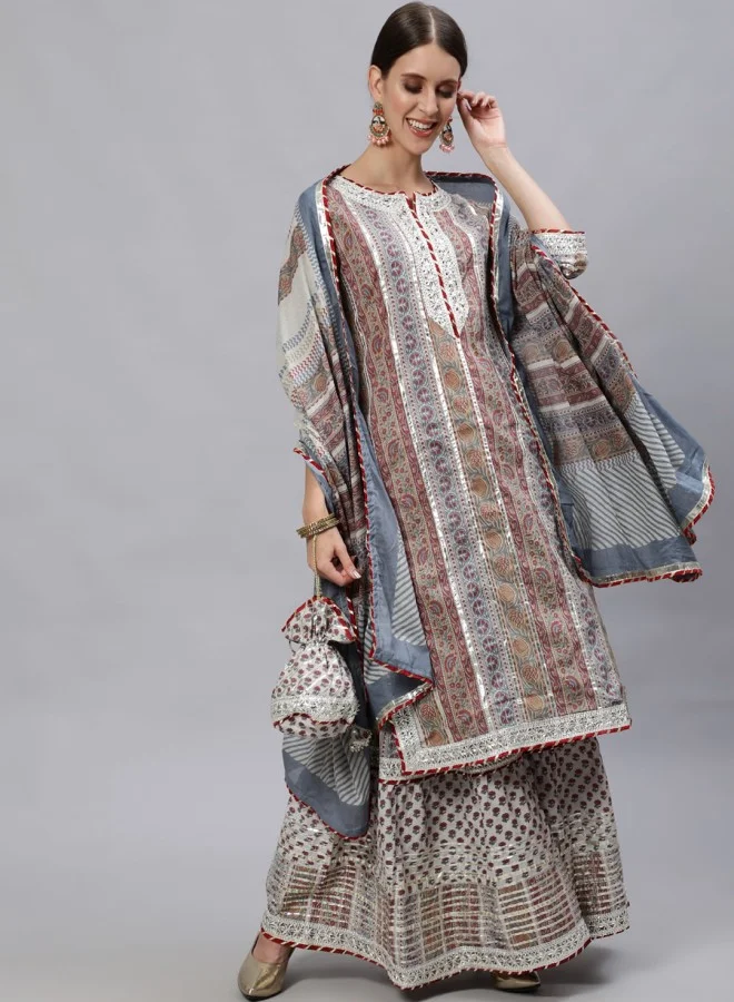 آي شين Women's Multicolour 100% Cotton Printed Straight Fit Kurta Set