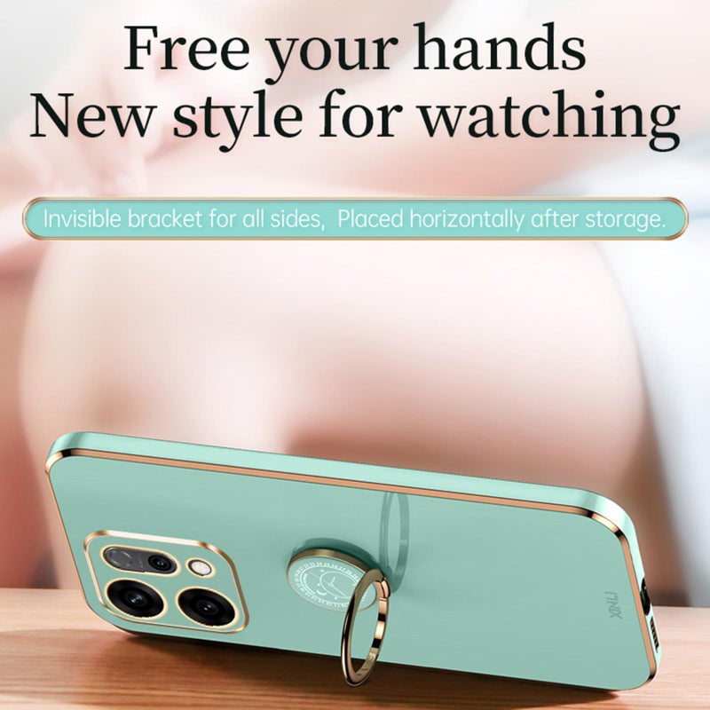 شين لي تونج جراب هاتف من البولي يوريثان الحراري مطلي بالكهرباء 6D بحافة مستقيمة لهاتف Oppo Reno14 5G Global مع حامل حلقي (أحمر الزعرور) - Image 4