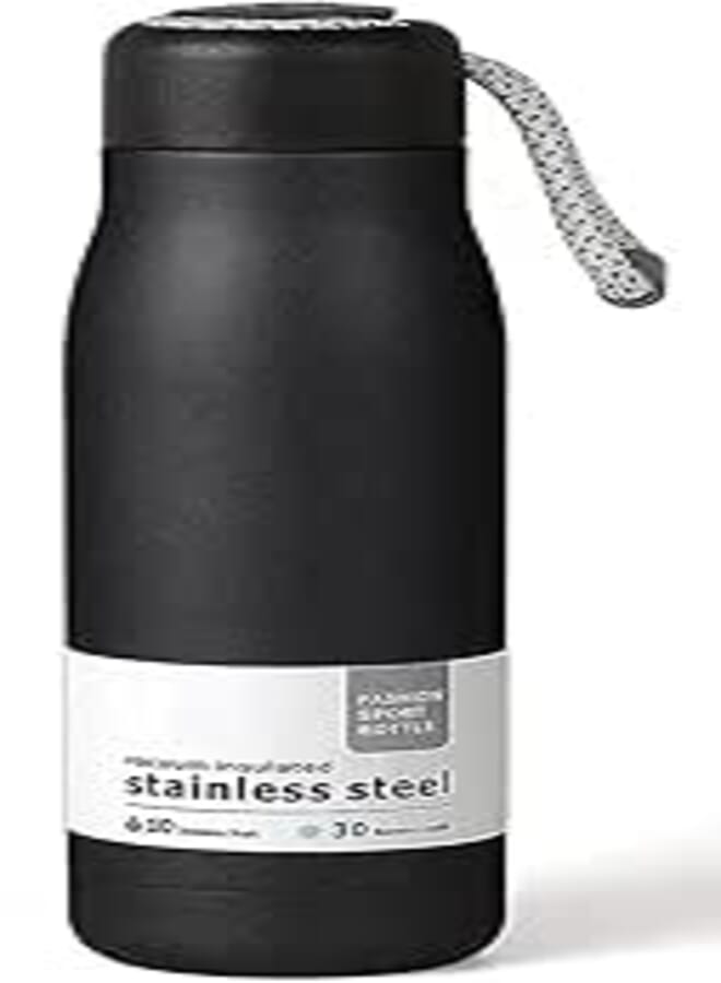 Dusgut Water Bottle with Portable Lid Metal Thermos Vacuum Insulated Stainless Steel | Reusable Leak Proof BPA-Free Flask | 17oz, Black