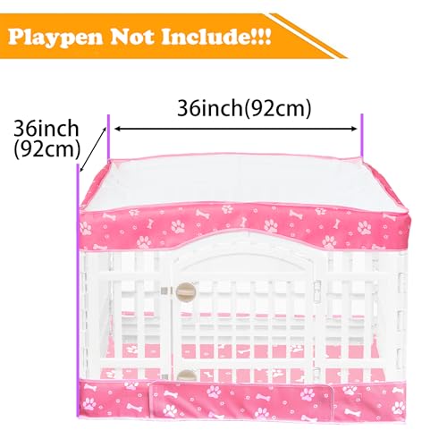 THINMUHAND 2 Pack Dog Playpen Cover and Bottom Pad Fits for 36 Inch 4 Panels Pet Playpen, Dog Crate Pad Puppy Play Pen Cover, Hoop and Loop Design (Note: Playpen Not Included). -Pink - Image 2