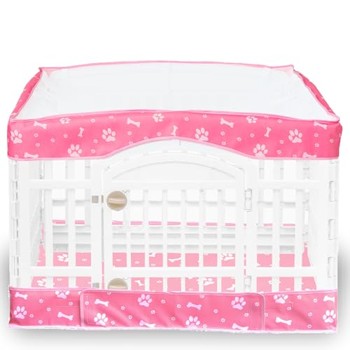 THINMUHAND 2 Pack Dog Playpen Cover and Bottom Pad Fits for 36 Inch 4 Panels Pet Playpen, Dog Crate Pad Puppy Play Pen Cover, Hoop and Loop Design (Note: Playpen Not Included). -Pink - Image 1