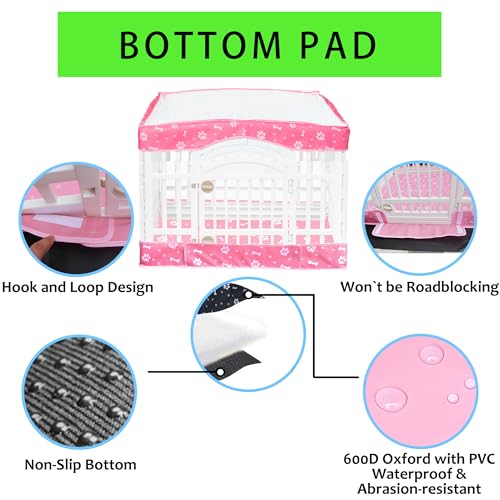 THINMUHAND 2 Pack Dog Playpen Cover and Bottom Pad Fits for 36 Inch 4 Panels Pet Playpen, Dog Crate Pad Puppy Play Pen Cover, Hoop and Loop Design (Note: Playpen Not Included). -Pink - Image 4