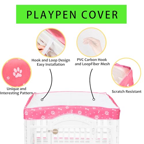 THINMUHAND 2 Pack Dog Playpen Cover and Bottom Pad Fits for 36 Inch 4 Panels Pet Playpen, Dog Crate Pad Puppy Play Pen Cover, Hoop and Loop Design (Note: Playpen Not Included). -Pink - Image 3