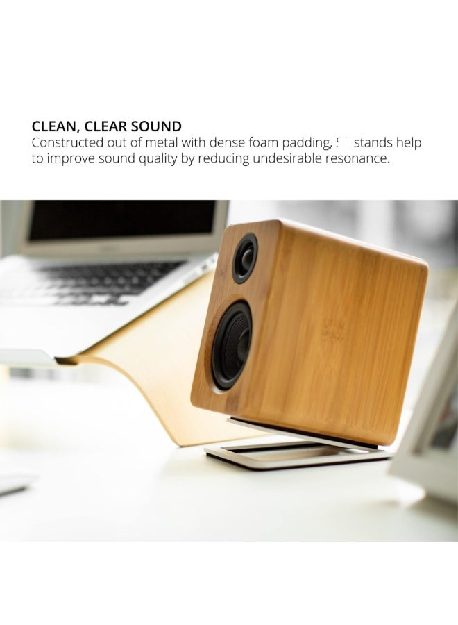 Tilted Desktop Speaker Stands for Small Speakers & Compact 2”-3” Studio Monitors | Supports 6 lb | Damping Foam Padding(WHITE) - Image 3