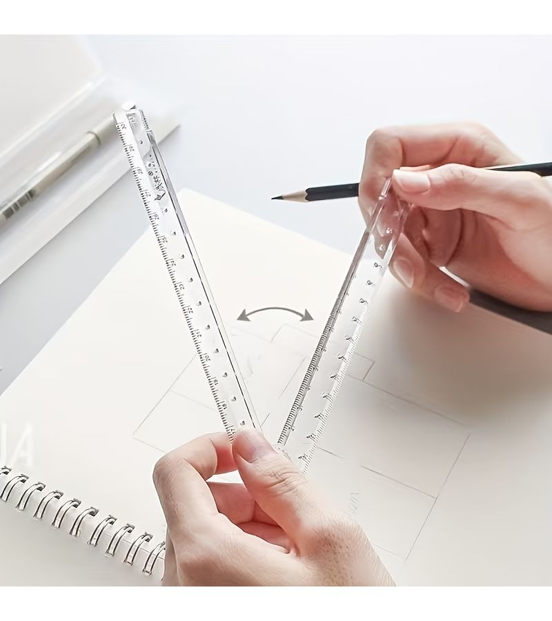3 قطع مسطرة أكريليك شفافة قابلة للطي مقاس 1 بوصة و3 بوصات وخمسة أبعاد 91 و11 و81 بوصة أداة قياس متعددة الزوايا للمدرسة والمكتب مسطرة دقيقة لوازم مدرسية ومكتبية تصميم قابل للطي ألوان - Image 5