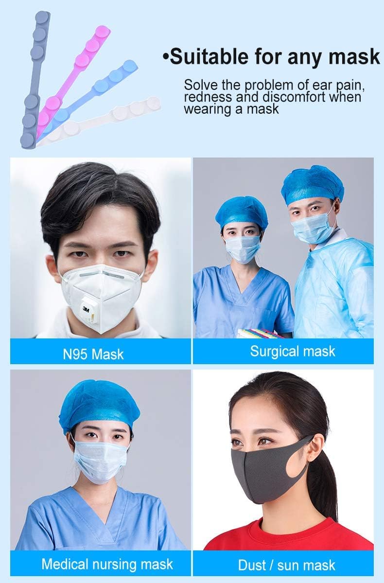 EVGLOW 4 PCS Extended Silicone Bands Anti-Tightening Strap for Masks to Prevent Ear Pain,Adjustable Comfort mask Grips Extension Buckle Holder Hook Ear Strap,4 Color - Image 2