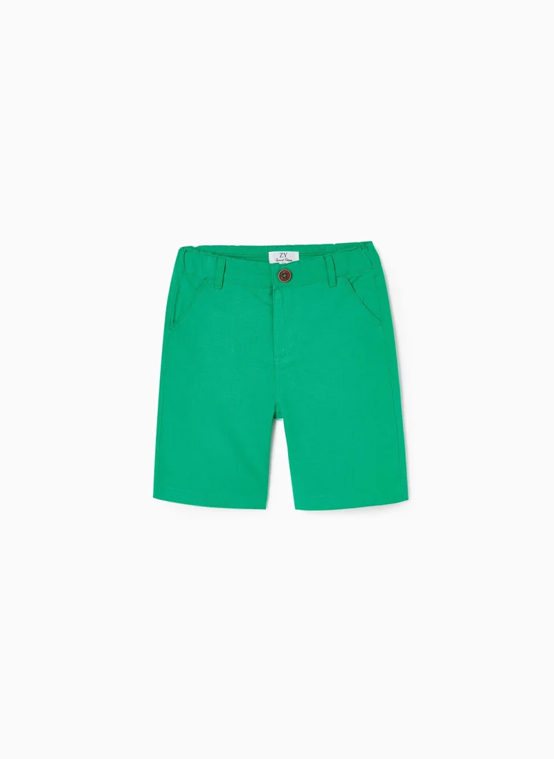 زيبي Cotton and Linen Shorts for Boys, Green