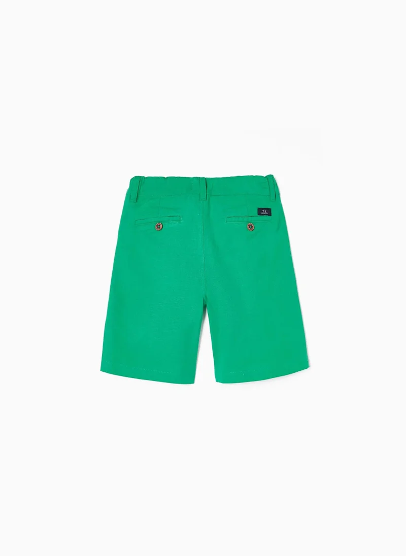 زيبي Cotton and Linen Shorts for Boys, Green