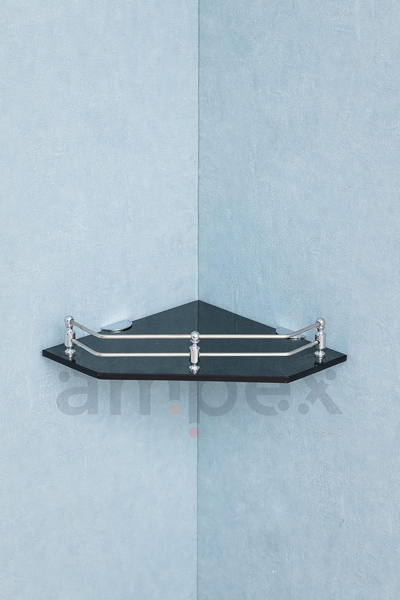 AMPEX Dimond Black Glass Corner Shelf for Bathroom and Kitchen Accesories/Wall Shelf/Storage Shelf/Shelves/Wall Mount Stand for Home Decore (9x9 Inches,Flower Black Glass Corner Shelf-1pcs) - Image 2