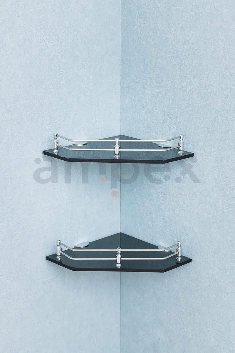 AMPEX Dimond Black Glass Corner Shelf for Bathroom and Kitchen Accesories/Wall Shelf/Storage Shelf/Shelves/Wall Mount Stand for Home Decore (9x9 Inches,Flower Black Glass Corner Shelf-1pcs) - Image 4