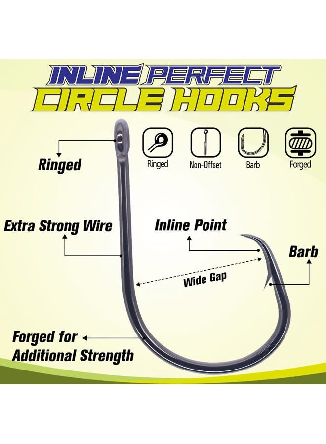 LURELINK Inline-Circle-Hooks-Saltwater-for-Catfish-Bass-Octopus-Hooks-Fishing-Hook-Freshwater 50 Pack (8/0 50-Pack, Black) - Image 2