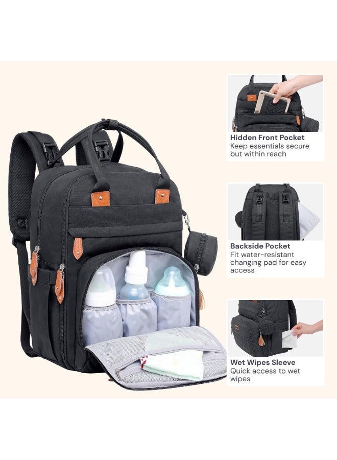 BabbleRoo BabbleRoo Diaper Bag Backpack - Tote - Multi function Waterproof Diaper Bag, Travel Essentials Baby Bag with Changing Pad, Stroller Straps & Pacifier Case - Unisex, Black - Image 4