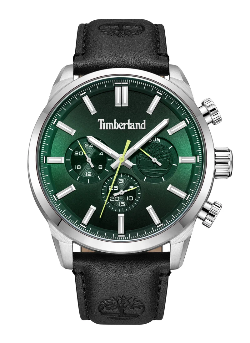 تمبرلاند Henniker II Men's Watch 46mm Analog Green Dial Black Leather Strap