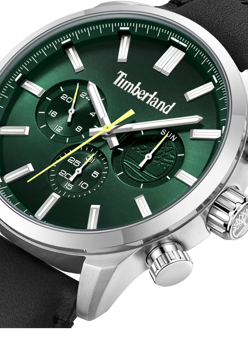 Timberland Henniker II Men's Watch 46mm Analog Green Dial Black Leather Strap