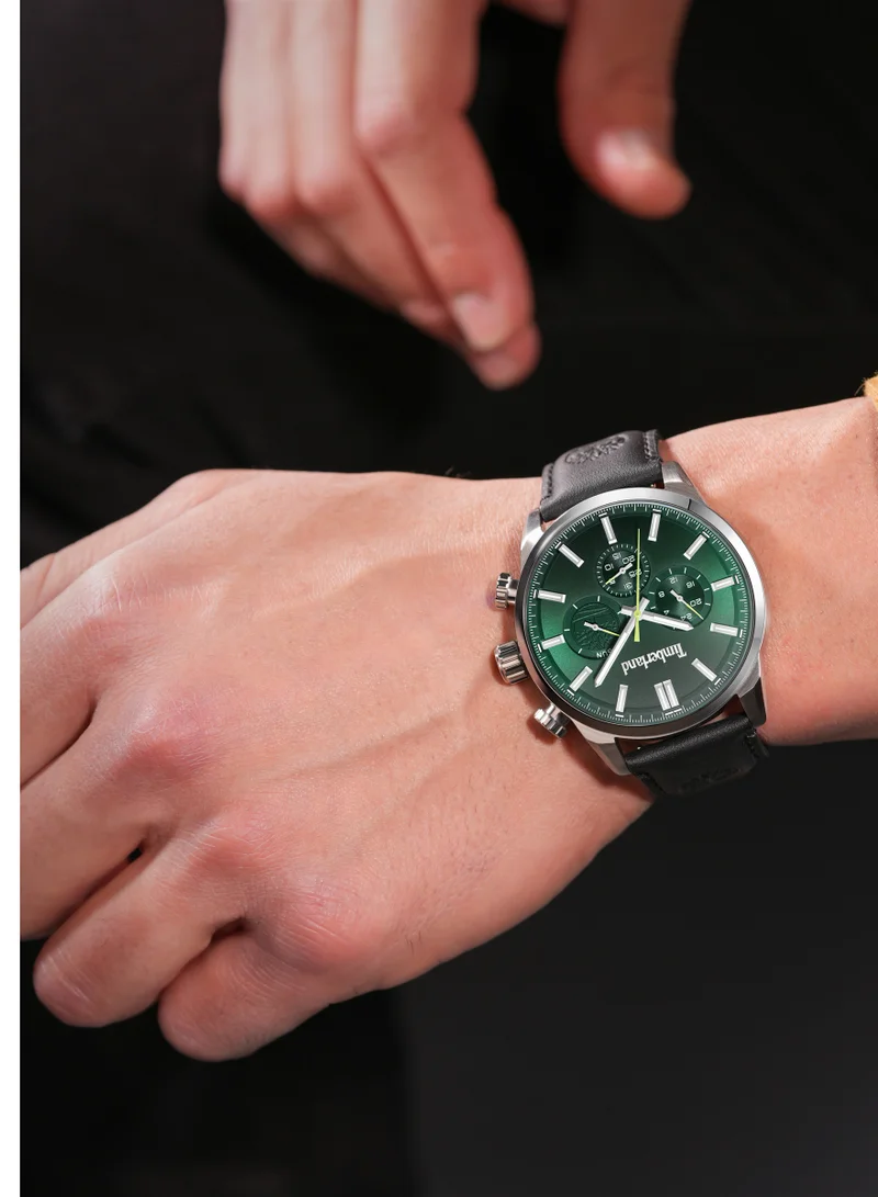 Timberland Henniker II Men's Watch 46mm Analog Green Dial Black Leather Strap