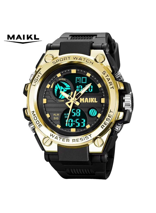 MAIKL Watch for Men Sports Water Resistant Analog Digital Watch PU Strap Black 2031 - Image 1
