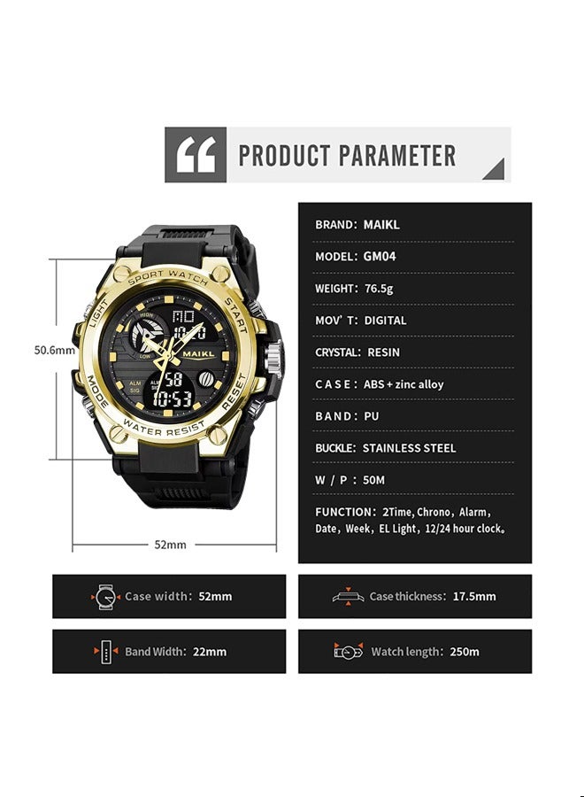 MAIKL Watch for Men Sports Water Resistant Analog Digital Watch PU Strap Black 2031 - Image 3