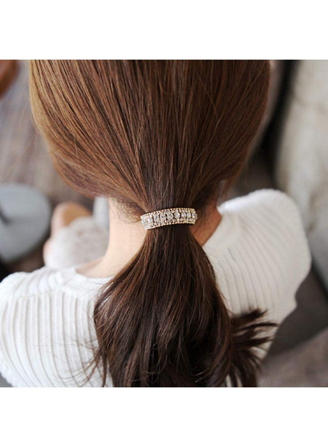Ruihfas Ponytail Holder Stretchy Elastic Hair Tie Sparkling Crystal Rhinestone Hair Band Headband Hair Accessories for Women, 1Pcs (Silver Tone Black) - Image 2