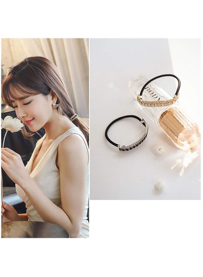 Ruihfas Ponytail Holder Stretchy Elastic Hair Tie Sparkling Crystal Rhinestone Hair Band Headband Hair Accessories for Women, 1Pcs (Silver Tone Black) - Image 3