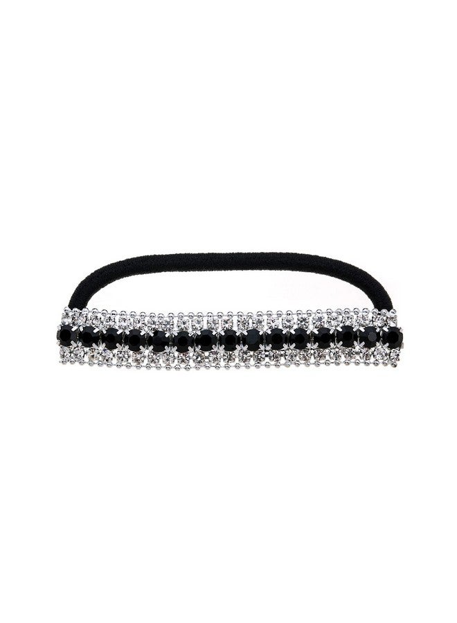 Ruihfas Ponytail Holder Stretchy Elastic Hair Tie Sparkling Crystal Rhinestone Hair Band Headband Hair Accessories for Women, 1Pcs (Silver Tone Black) - Image 1