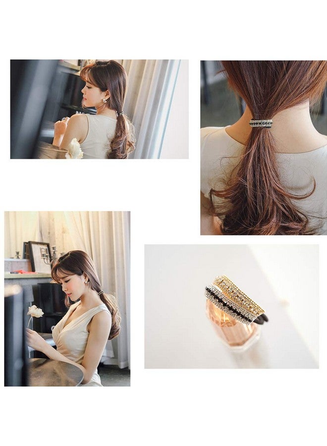 Ruihfas Ponytail Holder Stretchy Elastic Hair Tie Sparkling Crystal Rhinestone Hair Band Headband Hair Accessories for Women, 1Pcs (Silver Tone Black) - Image 5