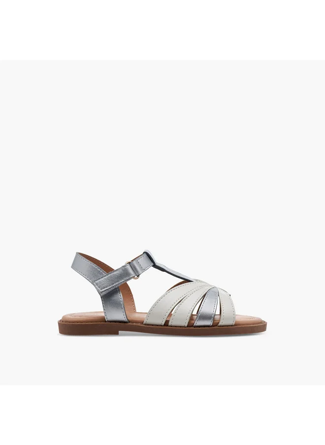 جونيورز Girls Textured Cross Strap Sandals with Hook and Loop Closure