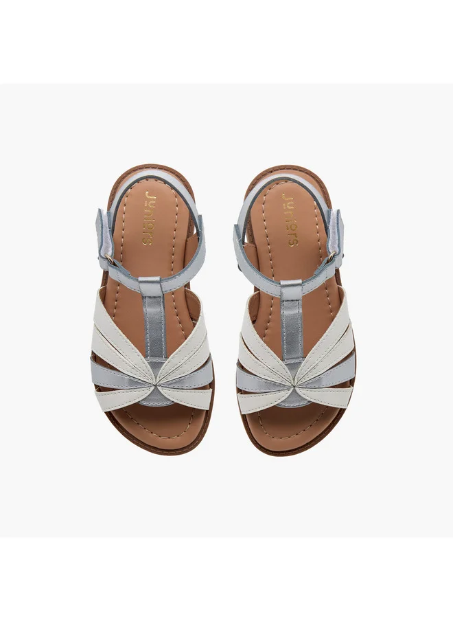 جونيورز Girls Textured Cross Strap Sandals with Hook and Loop Closure