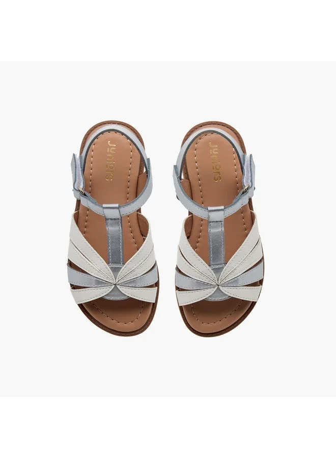 جونيورز صنادل بناتي بحزام متقاطع بنقوش وإغلاق بشريط لاصق