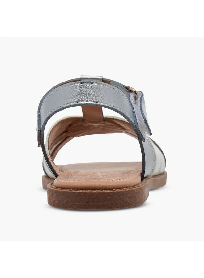JUNIORS Girls Textured Cross Strap Sandals with Hook and Loop Closure