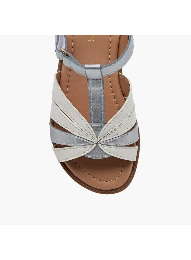 JUNIORS Girls Textured Cross Strap Sandals with Hook and Loop Closure