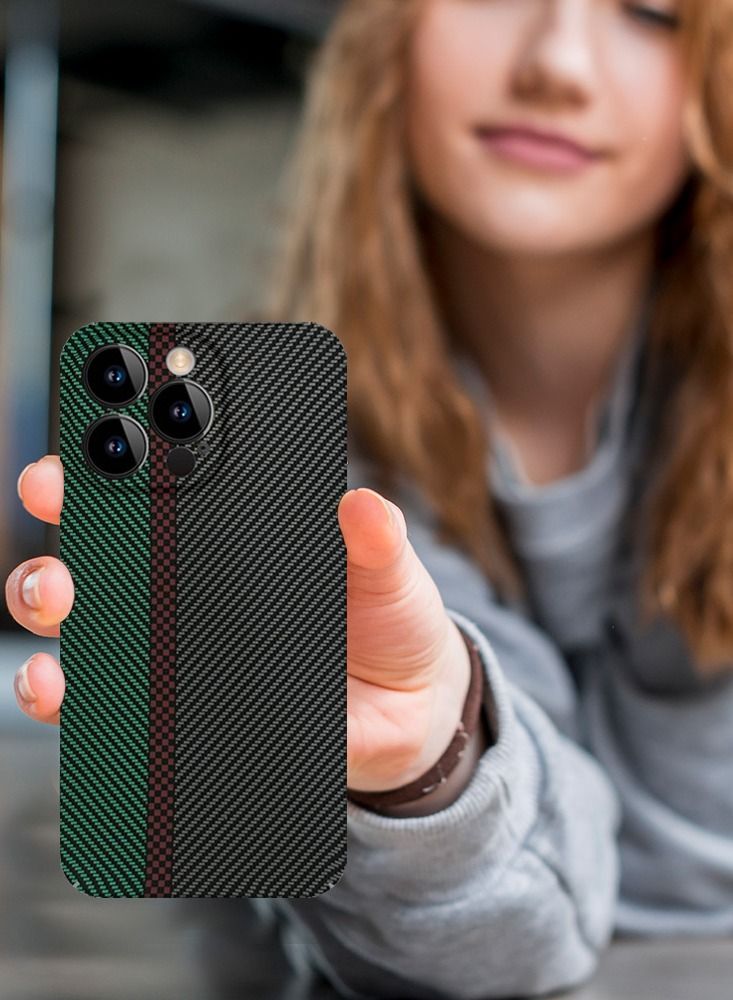 CATANES iPhone 12 Pro Carbon Case Unique Design Mixed Amazing Color Aramid Carbon Fiber Phone Case Green - Image 4