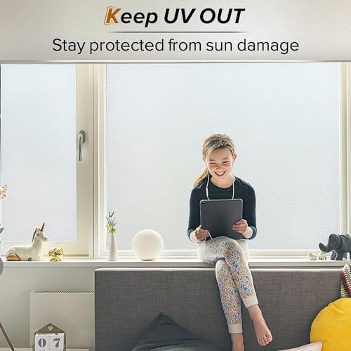 AMAZBIRD Window Privacy Film Frosted Removable Glass Covering for Bathroom, Opaque Static Cling Heat Control Door Sticker for Home Office (24in x 3 ft, Frosted Glass Vinyl) - Image 3