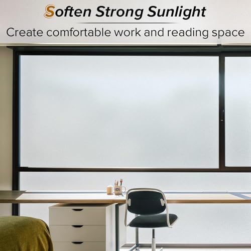 AMAZBIRD Window Privacy Film Frosted Removable Glass Covering for Bathroom, Opaque Static Cling Heat Control Door Sticker for Home Office (24in x 3 ft, Frosted Glass Vinyl) - Image 4