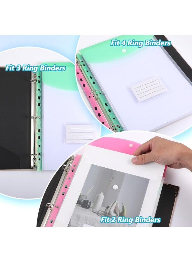 FAYET 12-Pack Expandable Binder Pockets, A4 Clear Plastic Document Organizer Sleeves with Snap Button and Label Tabs, 11-Hole Punched Multi-Color File Folders for School Office Home - Image 4