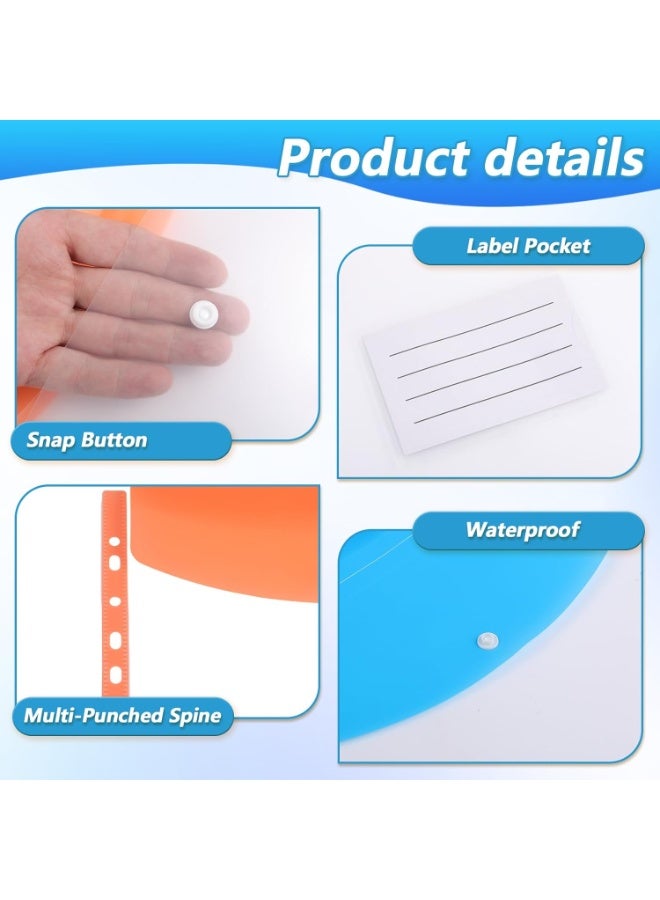 FAYET 12-Pack Expandable Binder Pockets, A4 Clear Plastic Document Organizer Sleeves with Snap Button and Label Tabs, 11-Hole Punched Multi-Color File Folders for School Office Home - Image 2