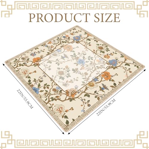 Sonwyoung 22 Inch Mini Chinoiserie Mahjong Mat for Travel Set Beige and White Floral Mahjong Mat Cute Small Domino Accessories Gifts Domino and Tile Game Table - Image 5