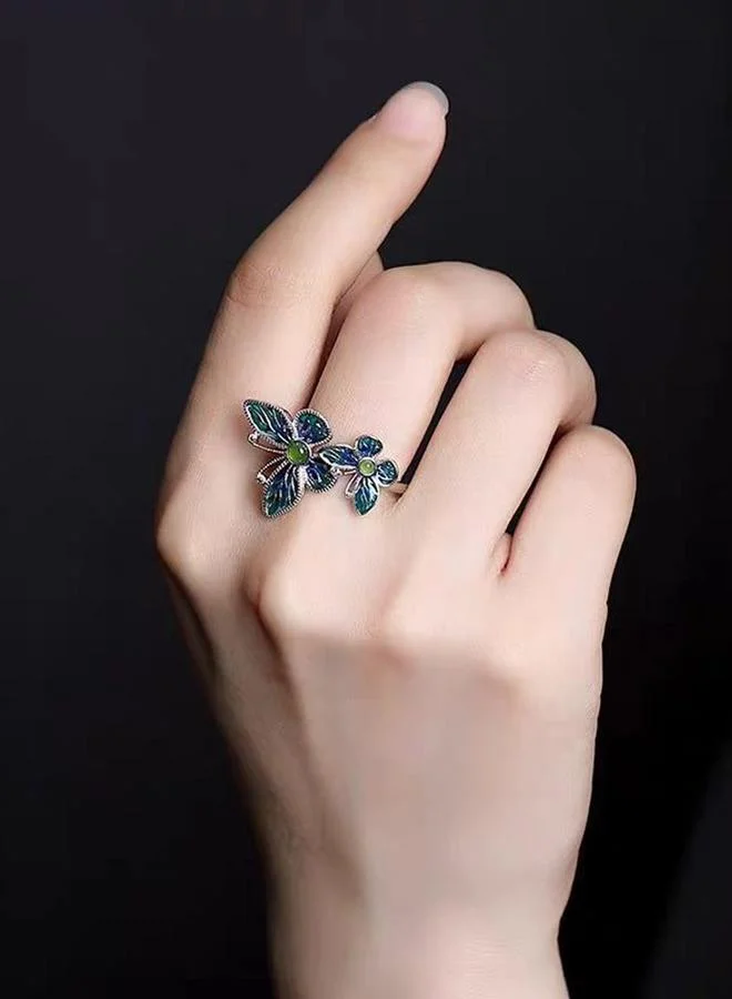 Take Two  Silver Tone Butterfly Ring with Green Stone for Women | Best Price UAE