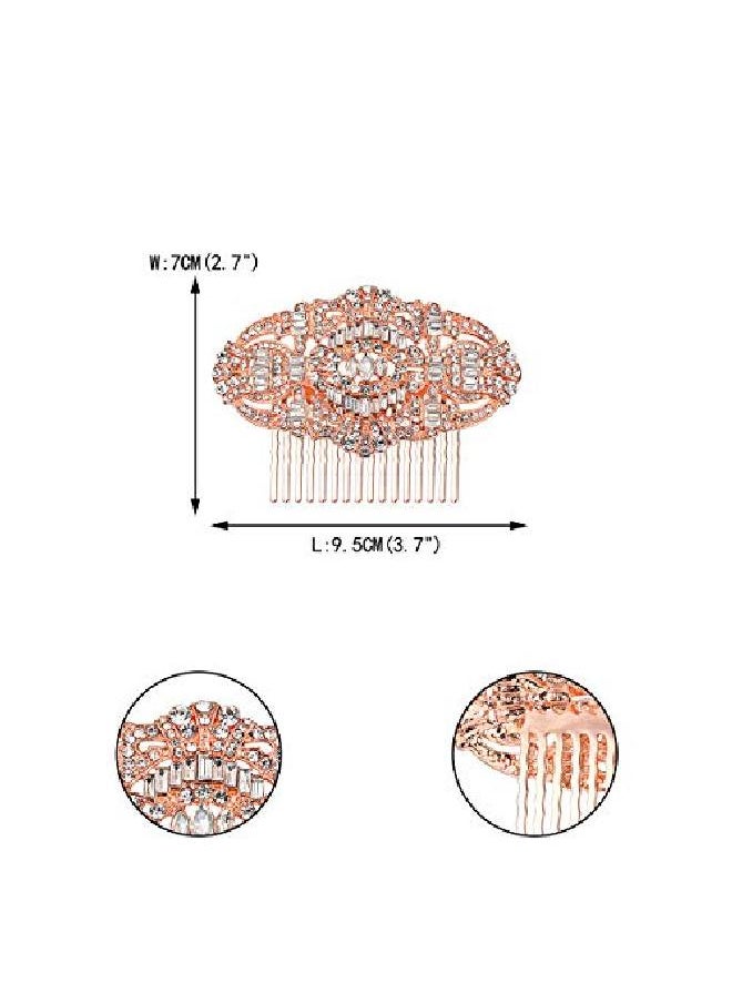 EVER FAITH - Women'S Austrian Crystal Bridal Art Deco Hair Side Comb Clear Rose Goldtone - Image 1