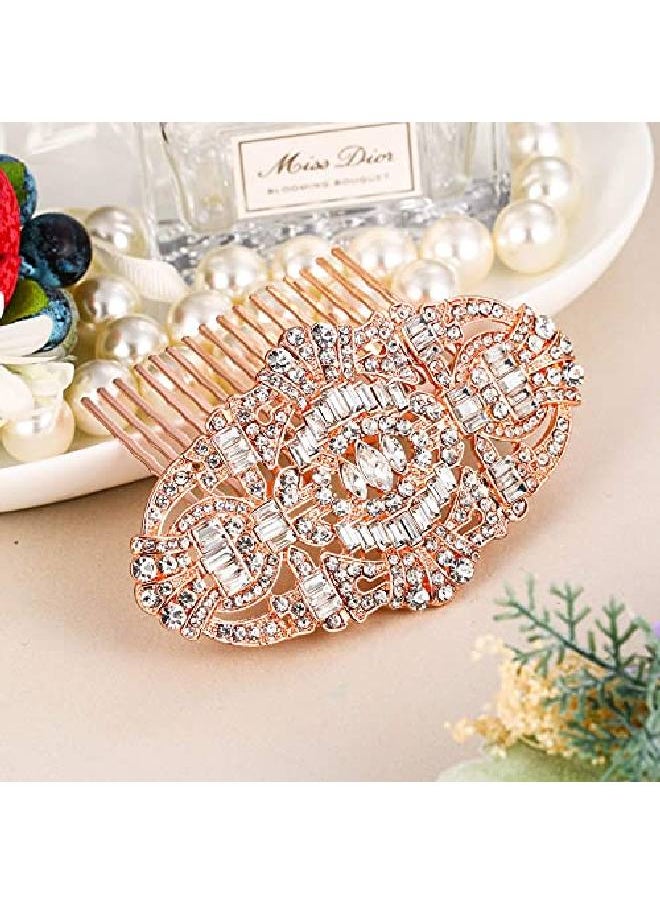 EVER FAITH - Women'S Austrian Crystal Bridal Art Deco Hair Side Comb Clear Rose Goldtone - Image 1