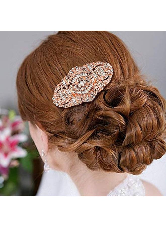 EVER FAITH - Women'S Austrian Crystal Bridal Art Deco Hair Side Comb Clear Rose Goldtone - Image 1