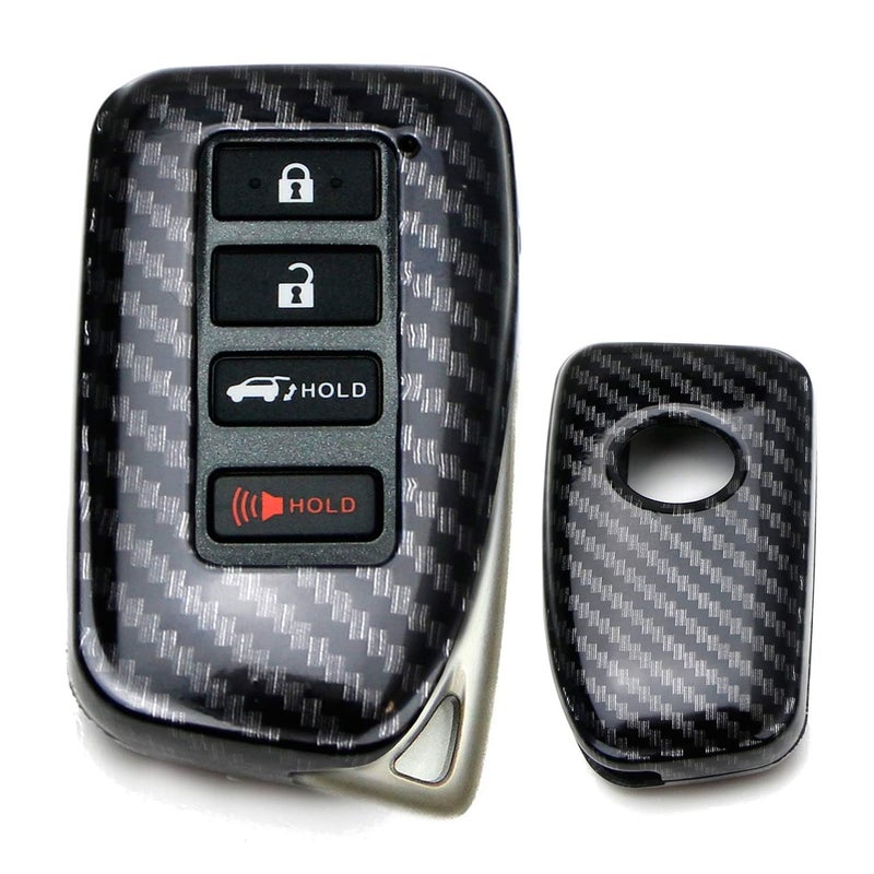 iJDMTOY Gloss Finish Black Carbon Fiber Pattern Hard Shell Key Fob Cover Case Compatible with 2nd Gen Lexus is ES GS RC NX RX LX 200 250 350 4Button Smart Key Fob