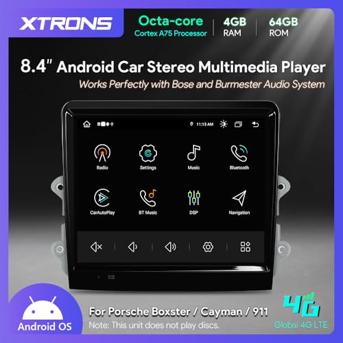 XTRONS 84 Inch Android 14 Car Stereo for Porsche 911CaymanBoxster with Optical Fiber Decoder IPS Touch Screen 4GB64GB Global 4G LTE Car Radio GPS Navigation Support Wireless CarPlay Android Auto - Image 3