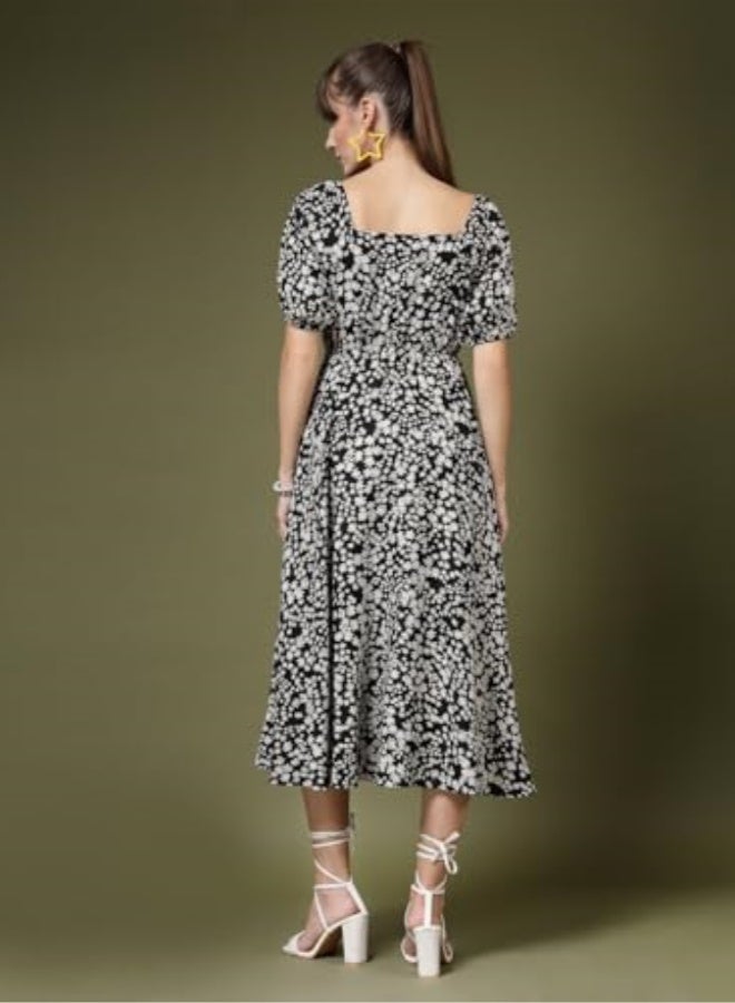 Oomph! فستان نسائي متوسط الطول بتصميم كريب وواسع من الأسفل من OOMPH! - Image 5