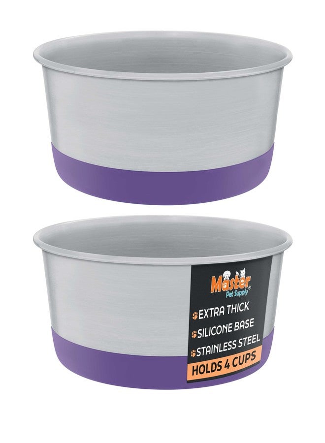 Master Pet Supply Stainless Steel Dog Bowls Set of 2 with Extra Thick Silicone Base - 4 Cup (32 oz) Plum Crazy, Non-Slip, Dishwasher Safe Metal Bowls, Pet Dog Food Bowl for Dogs, Cats, Anti Rust - Image 1