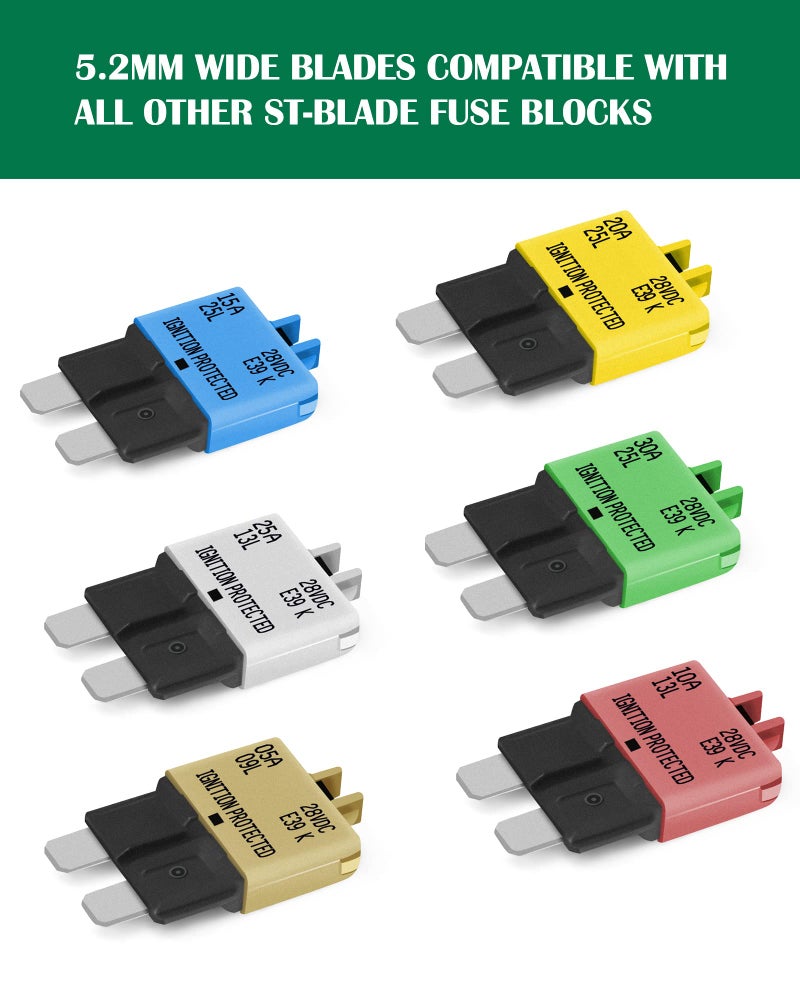 LENKRAD Automotive Resettable Fuse 5A 10A 15A 20A 25A 30A ATC ATO Manual Reset Fuse Assortment for Car Manual-Reset Circuit Breaker for Boat Truck SUV 28VDC Standard Blade Fuses Assortment Kit - Image 2