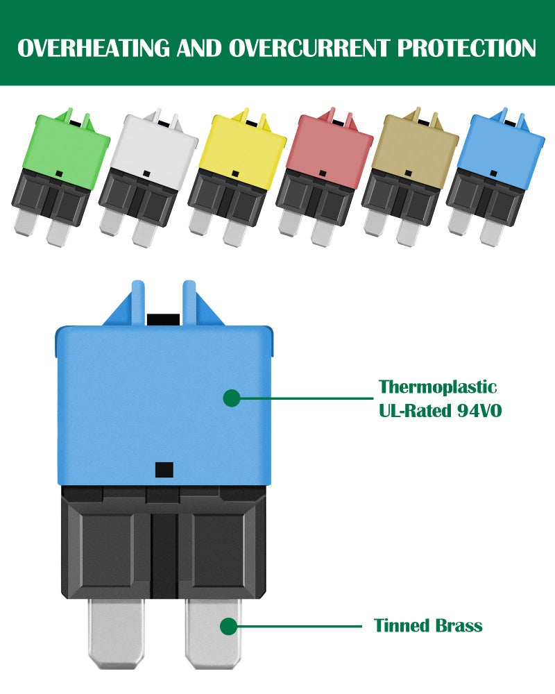LENKRAD Automotive Resettable Fuse 5A 10A 15A 20A 25A 30A ATC ATO Manual Reset Fuse Assortment for Car Manual-Reset Circuit Breaker for Boat Truck SUV 28VDC Standard Blade Fuses Assortment Kit - Image 4