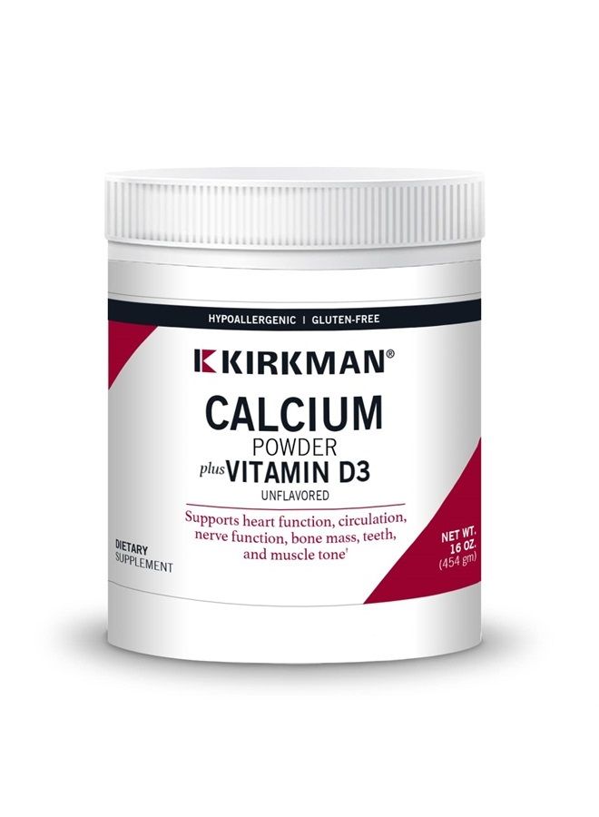 Kirkman – Purest Calcium with Vitamin D-3 –– 454 gm– 16 oz Powder - Unflavored - Hypoallergenic –– Minerals –– Gluten & Casein Free –– Tested for More Than 950 Environmental Contaminants - Image 1